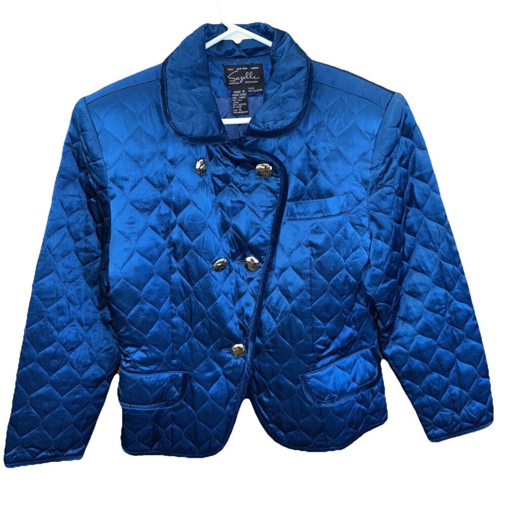 Suzelle Vintage Quilted Jacket Silk Women 12 Teal Long Sleeve Lined Pockets Hook